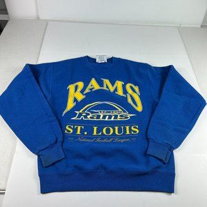 VTG 90s Lee St. Louis Rams Sweatshirt Youth Large Blue Faded Football Crewneck